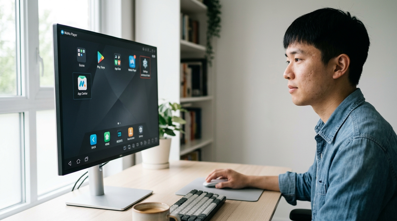 MuMu模拟器初始界面布局与应用安装入口示意图