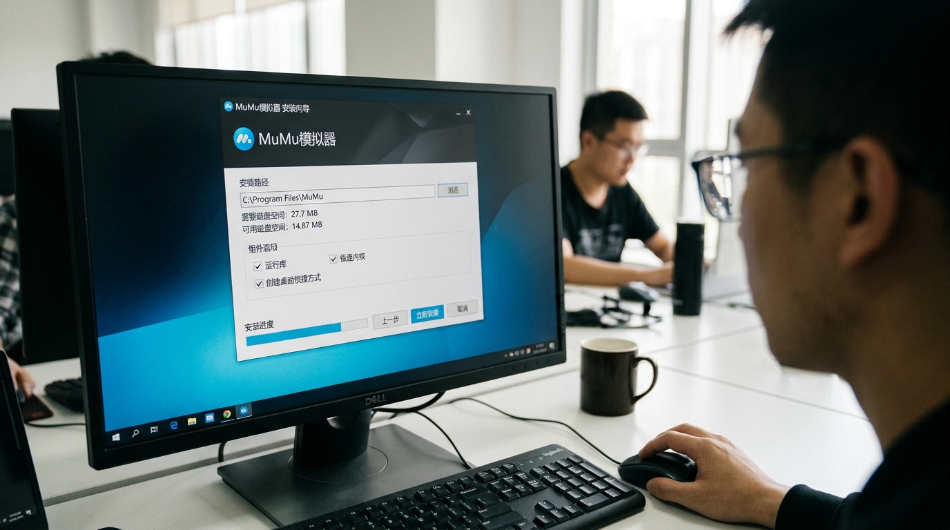 MuMu模拟器下载安装过程中的路径与组件选择界面